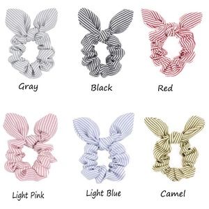 12 Striped Scrunchies Ties with Bow- Bunny Ear